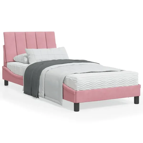 Lit avec matelas Hanko rose 90x200 cm velours