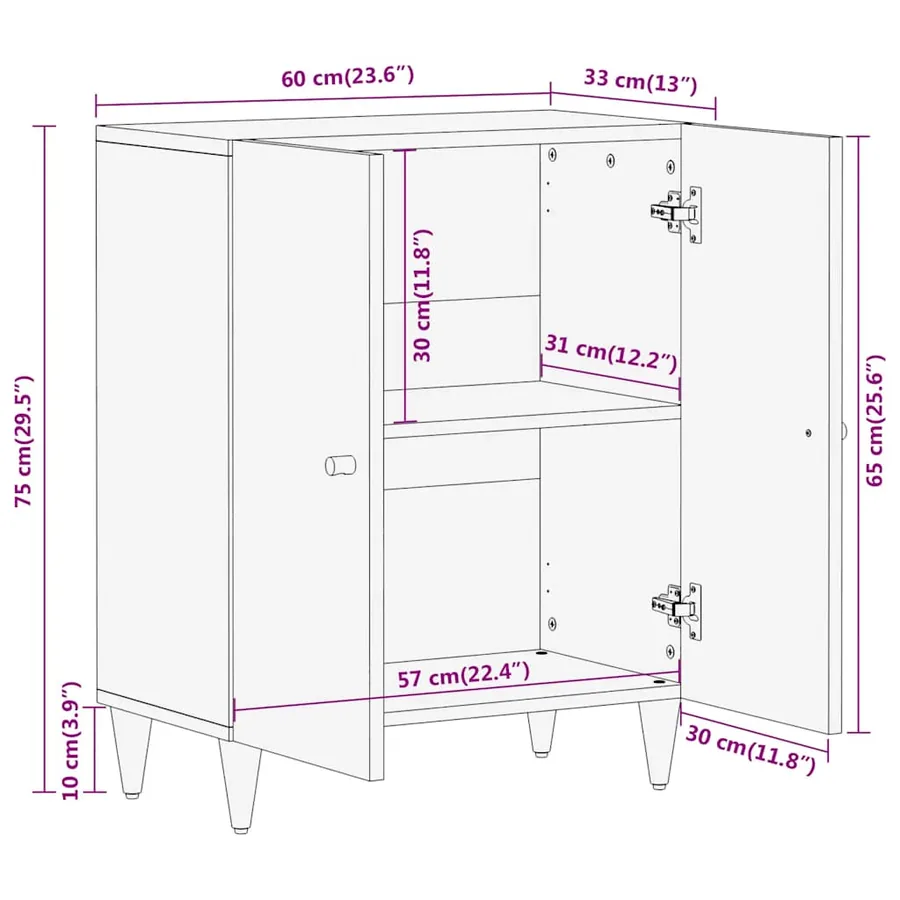 Armoire latérale 60x33x75 cm bois massif de manguier - 10