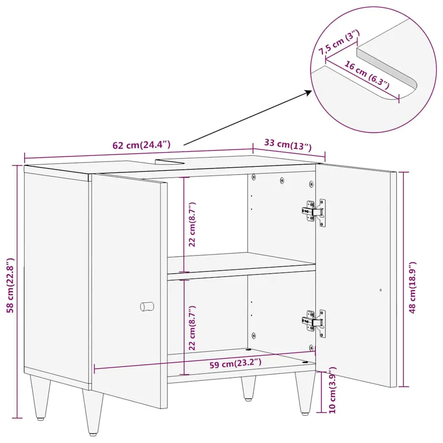 Armoire lavabo de salle de bain bois massif de manguier - 11