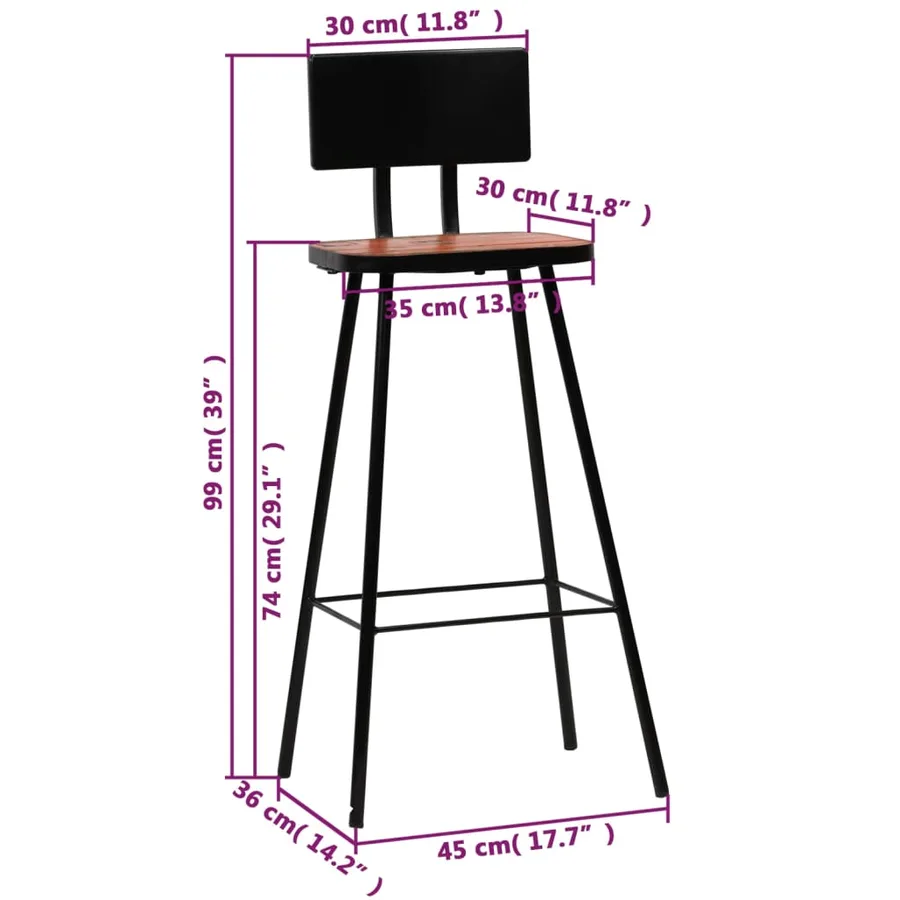 Tabourets de bar lot de 4 bois massif de récupération - 12