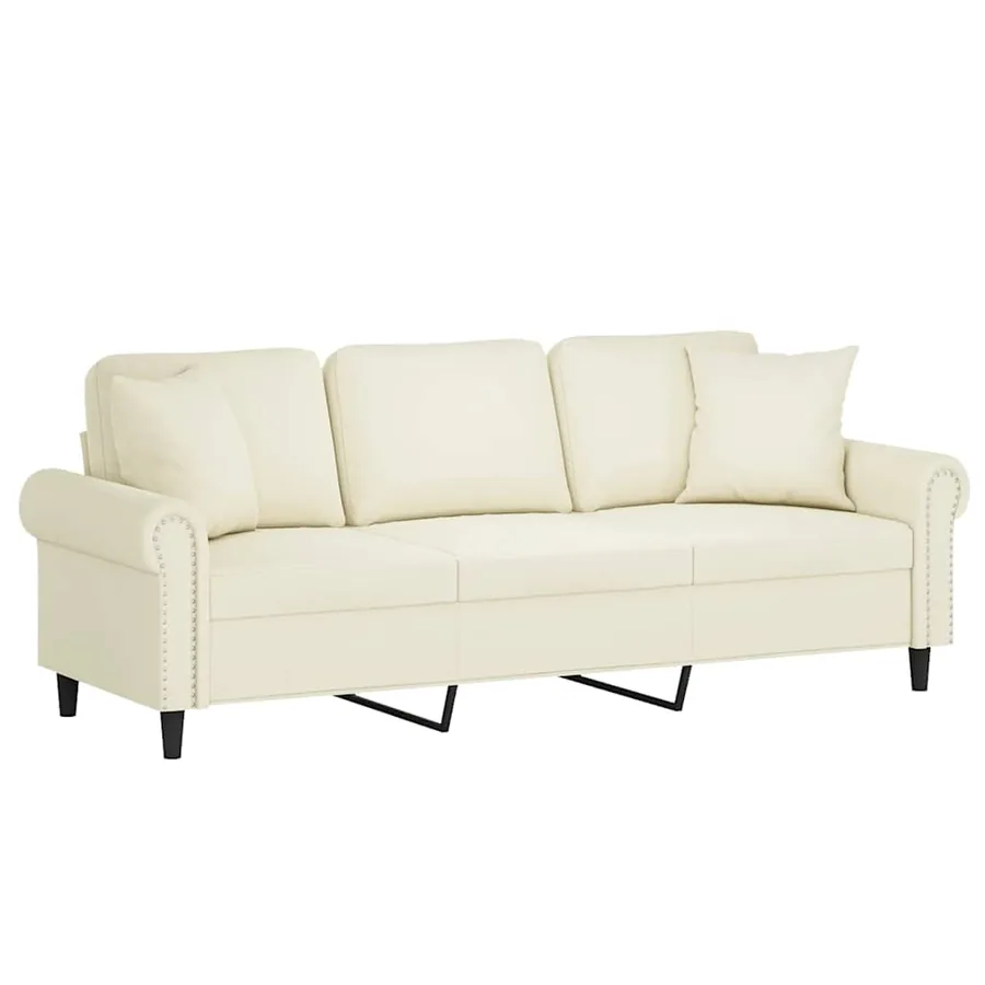 Canapé 3 places avec oreillers décoratifs crème 180 cm velours - 3