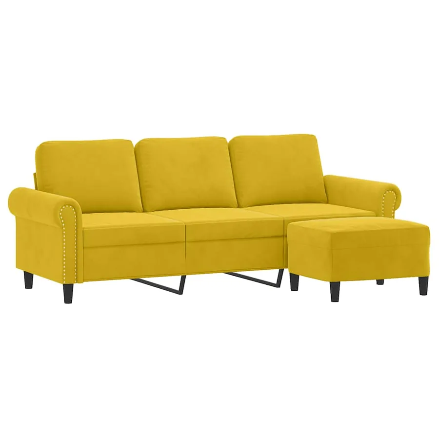 Canapé à 3 places avec repose-pieds jaune 180 cm velours - 3