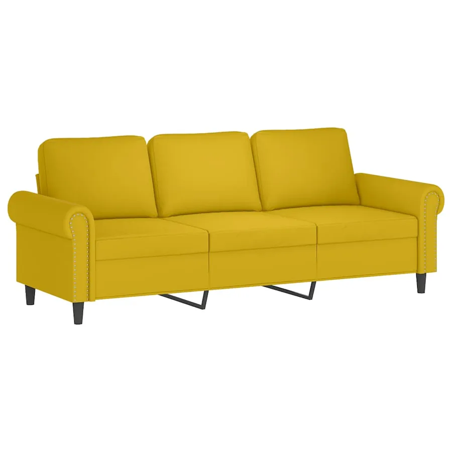 Canapé à 3 places avec repose-pieds jaune 180 cm velours - 4