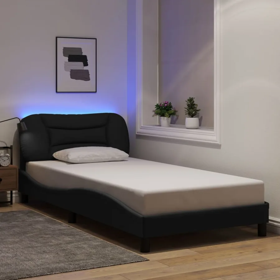 Cadre de lit avec LED sans matelas Hvar noir 100x200 cm tissu