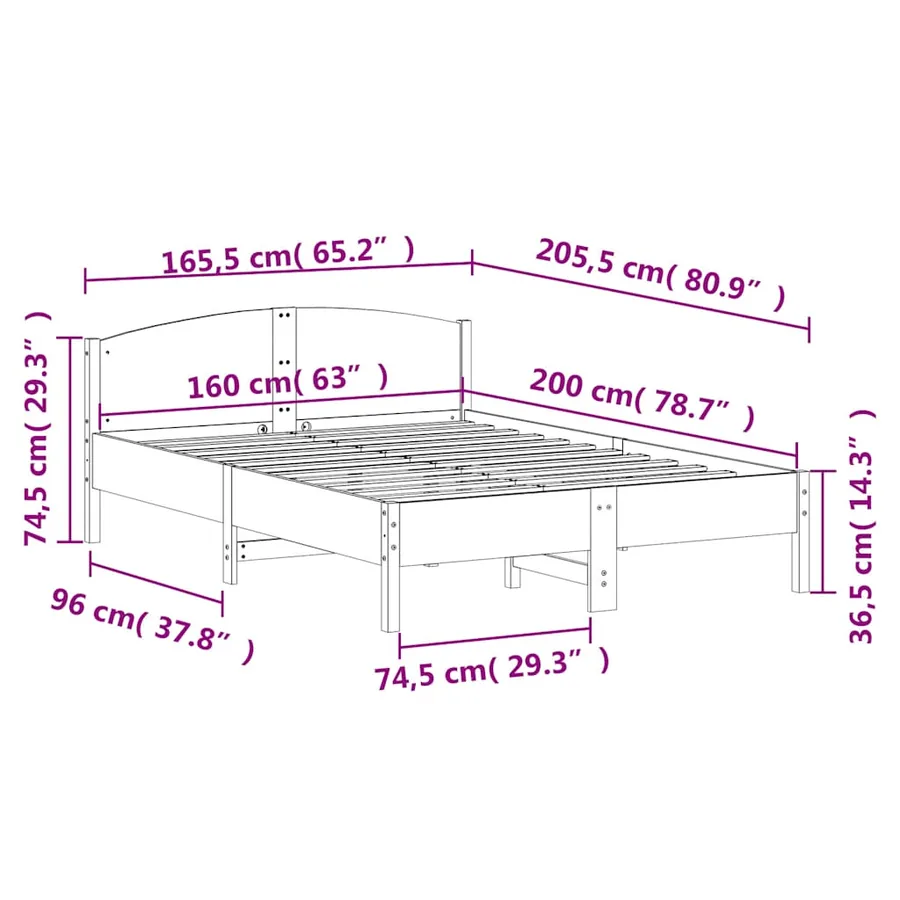 Cadre de lit sans matelas cire marron 160x200cm bois pin massif - 9