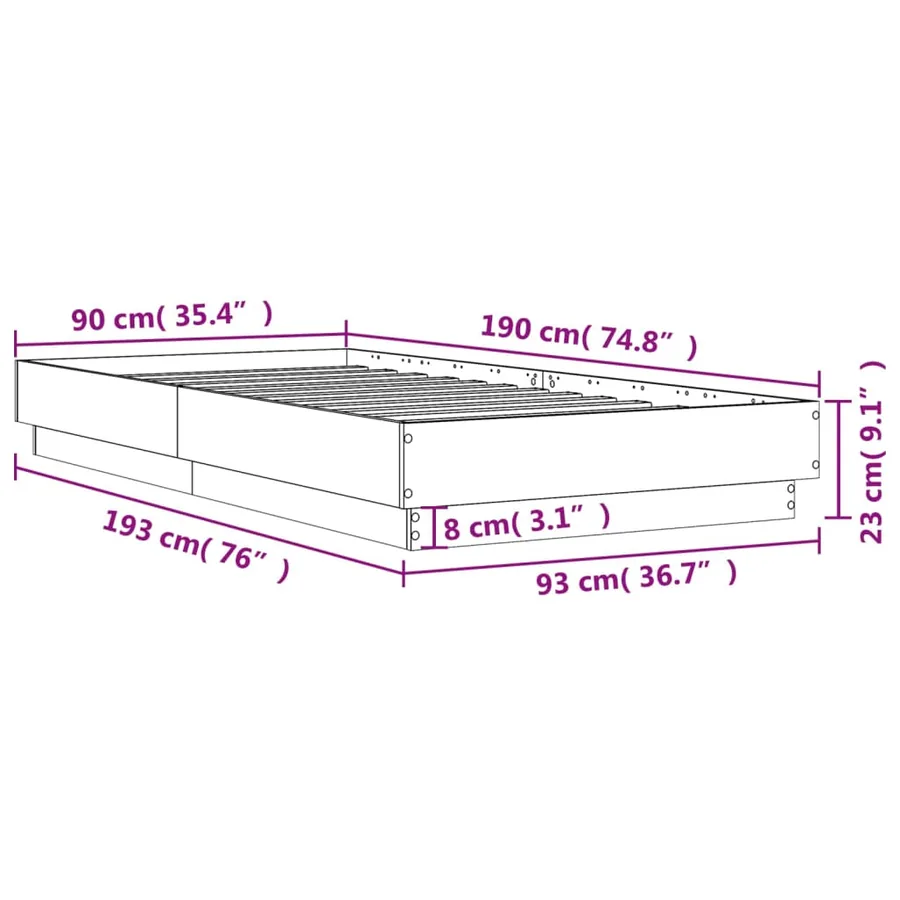 Cadre de lit sans matelas avec lumières LED 90x190 cm - 14