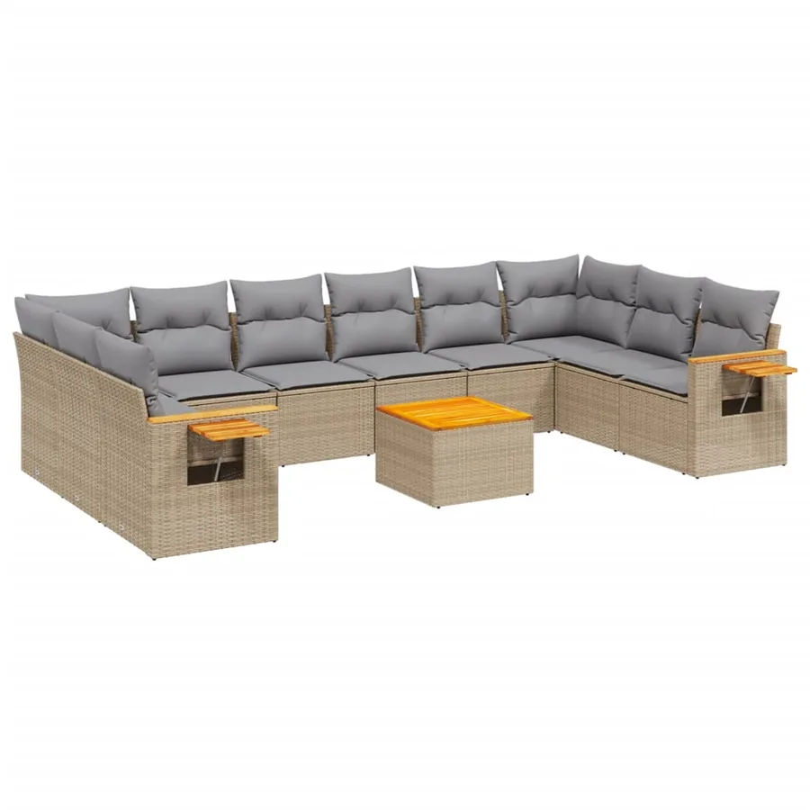 Salon de jardin 11 pcs avec coussins beige résine tressée - 2