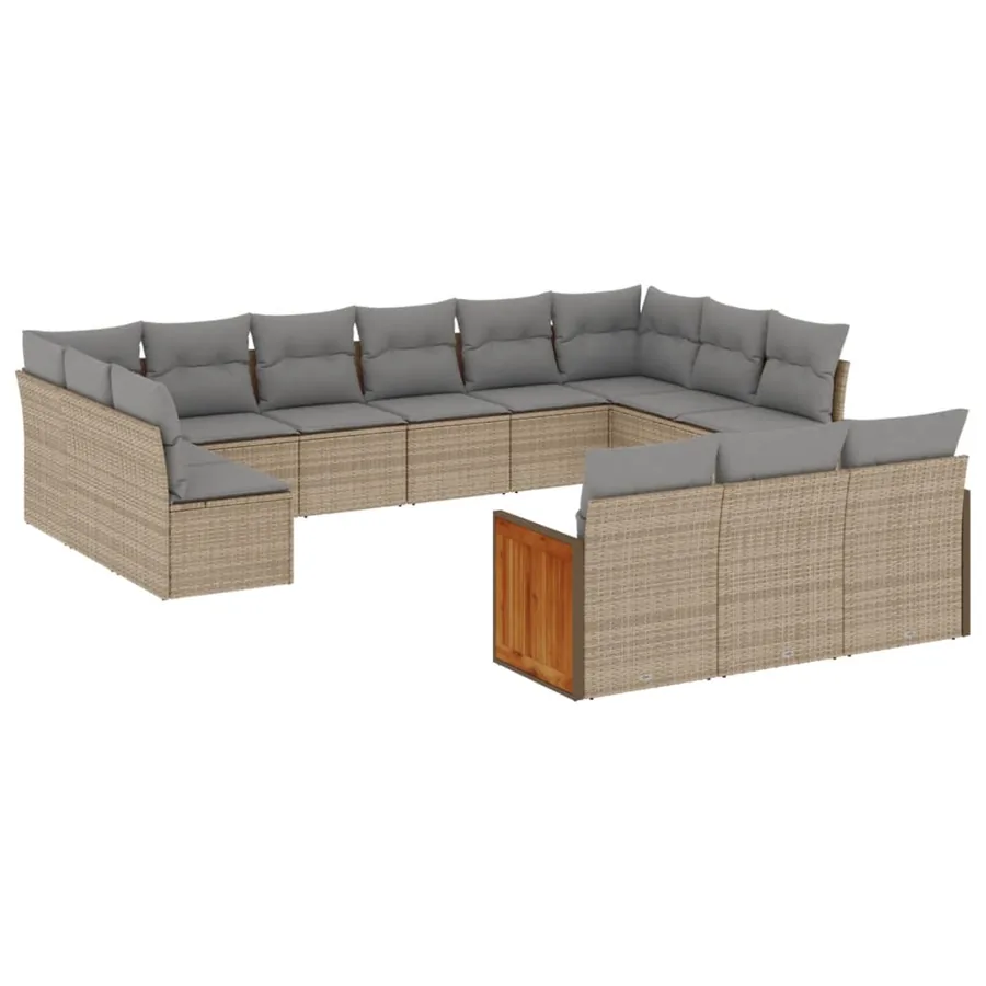 Salon de jardin avec coussins 13 pcs beige résine tressée - 2