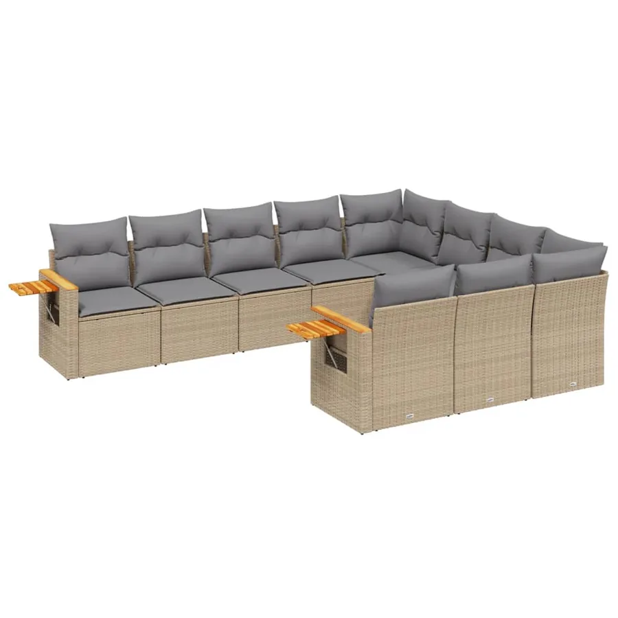 Salon de jardin avec coussins 10 pcs beige résine tressée - 2