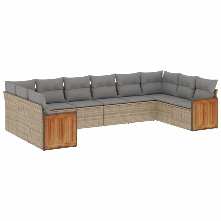 Salon de jardin avec coussins 10 pcs beige résine tressée - 2