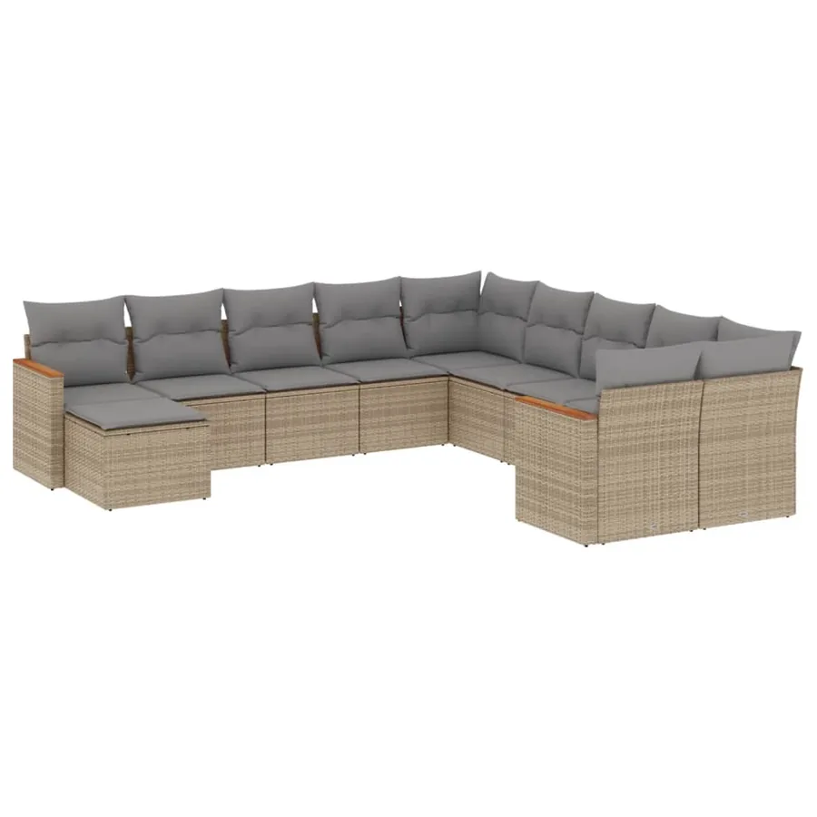 Salon de jardin 11 pcs avec coussins beige résine tressée - 2