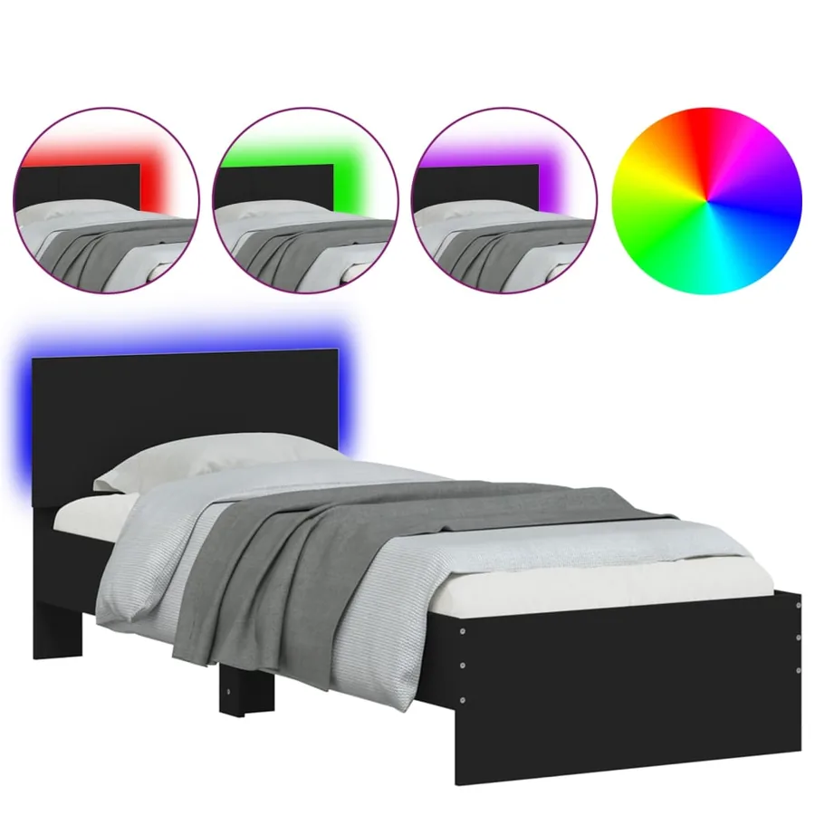 Cadre de lit sans matelas avec lumières LED noir 75x190 cm - 2