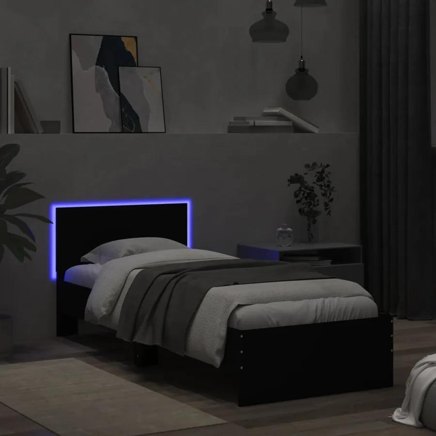 Cadre de lit sans matelas avec lumières LED noir 75x190 cm - 5