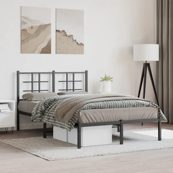 Cadre de lit métal sans matelas avec tête de lit noir 120x200cm