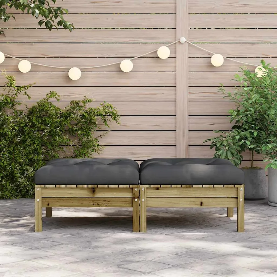 Repose-pieds de jardin avec coussins 2 pcs bois de pin imprégné - 3