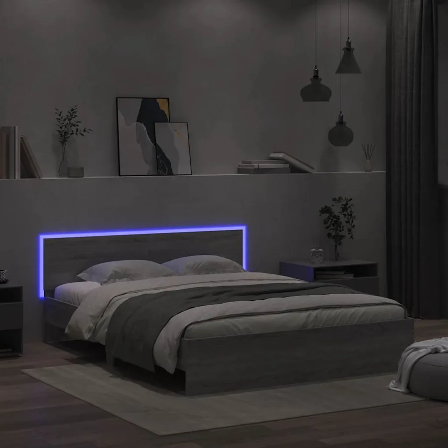 Cadre de lit avec LED sans matelas sonoma gris 160x200 cm - 4