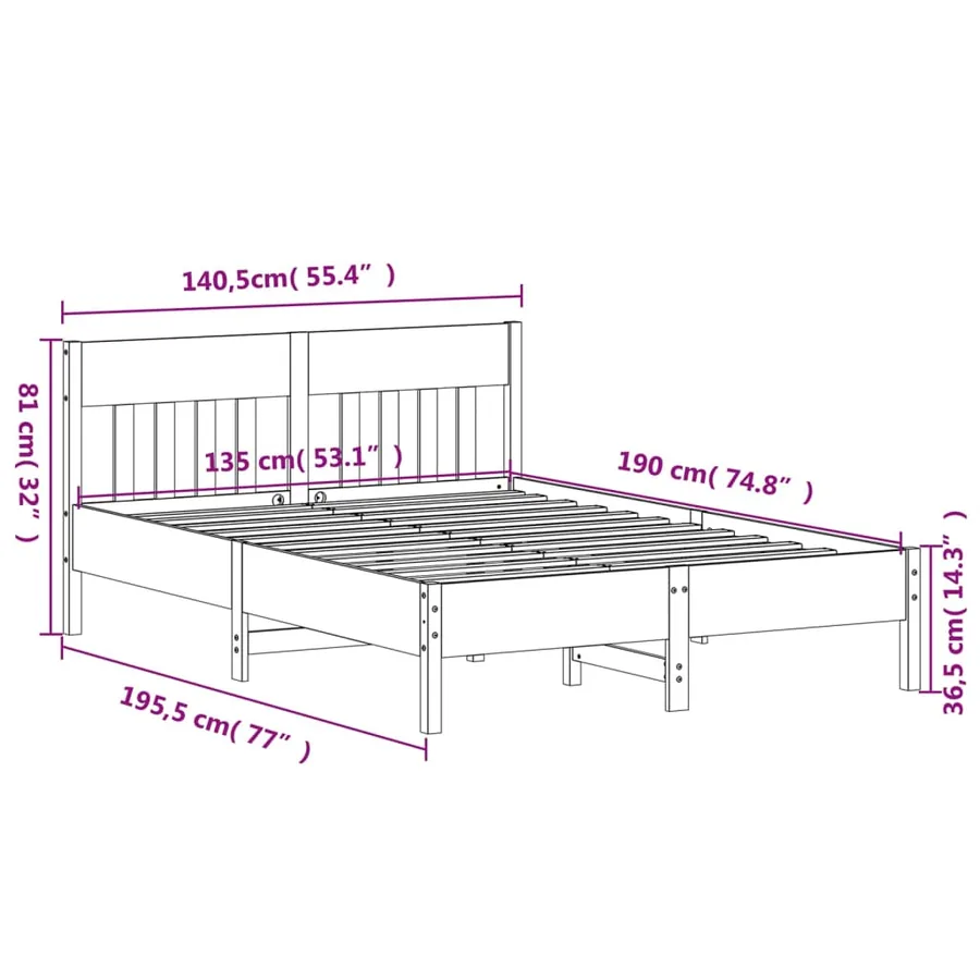 Cadre de lit sans matelas cire marron 135x190cm bois pin massif - 9