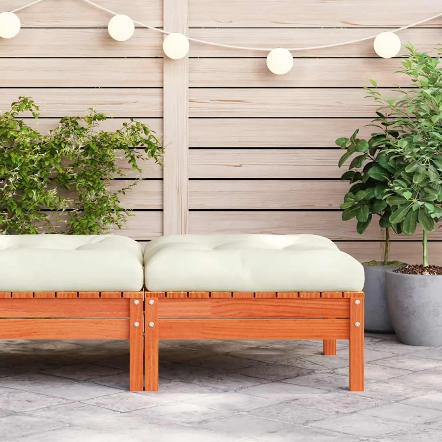 Repose-pied de jardin avec coussin bois massif de pin - 3