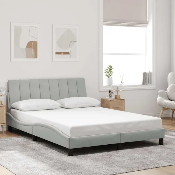 Cadre de lit sans matelas Hanko gris clair 140x190 cm velours