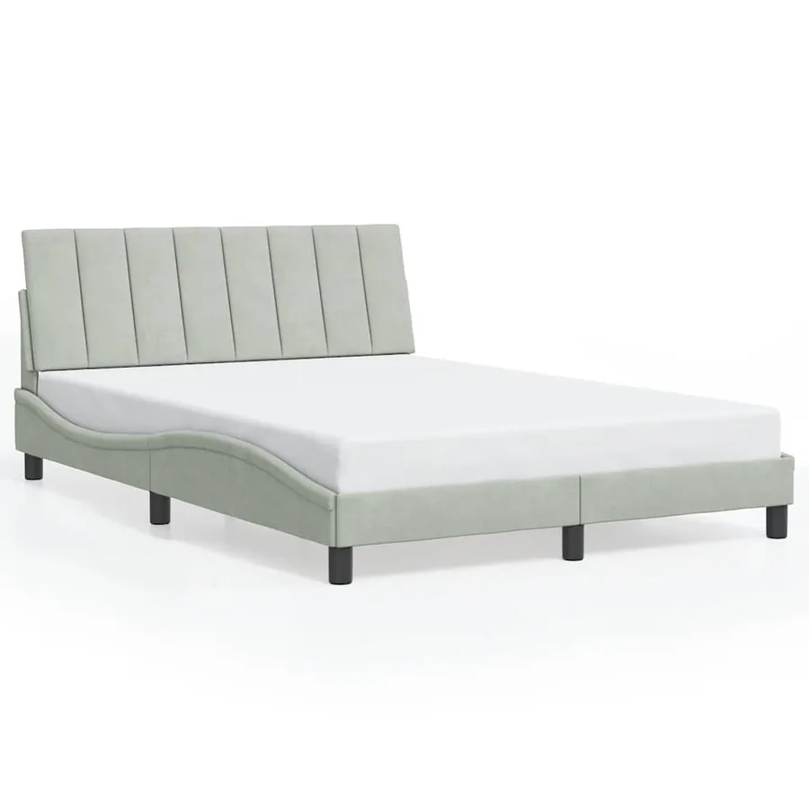 Cadre de lit sans matelas Hanko gris clair 140x190 cm velours - 2