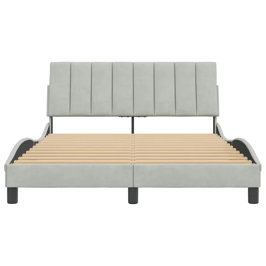 Cadre de lit sans matelas Hanko gris clair 140x190 cm velours - 5
