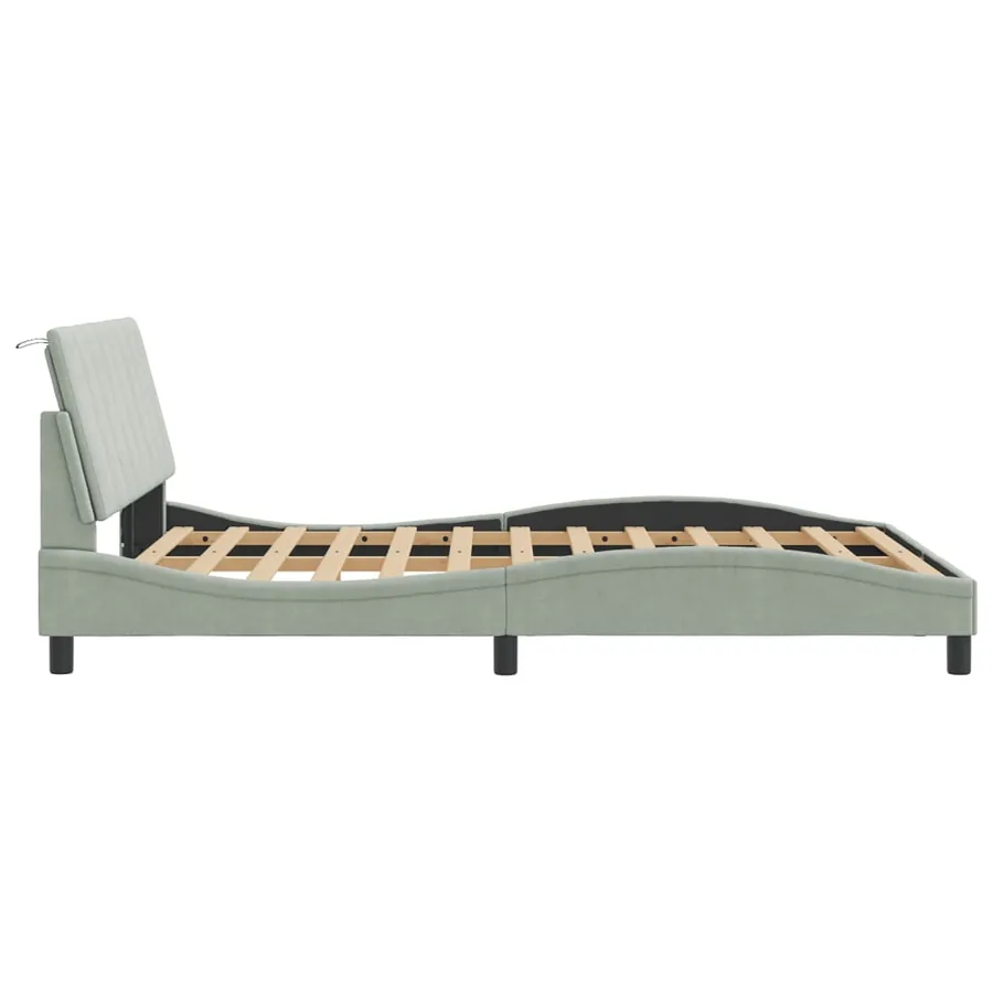 Cadre de lit avec LED sans matelas Hanko gris clair 140x190cm velours - 7
