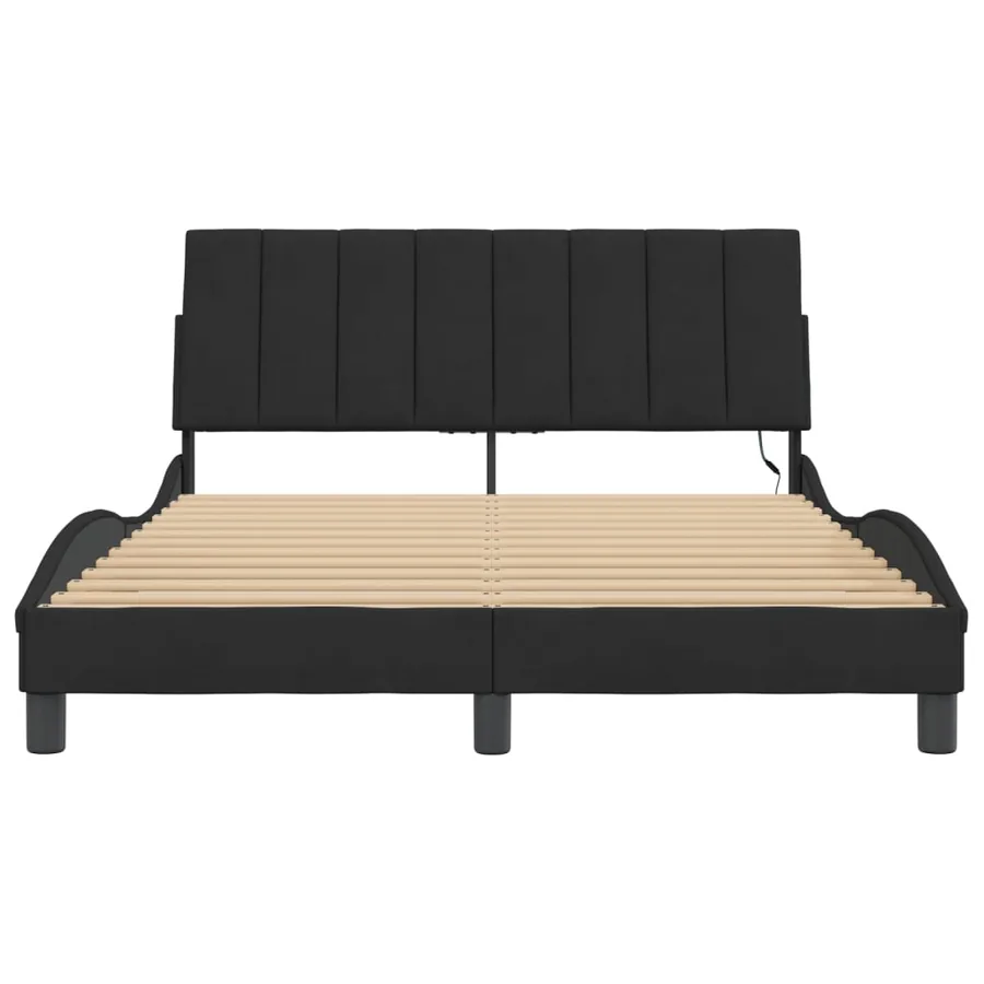 Cadre de lit avec LED sans matelas Hanko noir 140x190 cm velours - 6