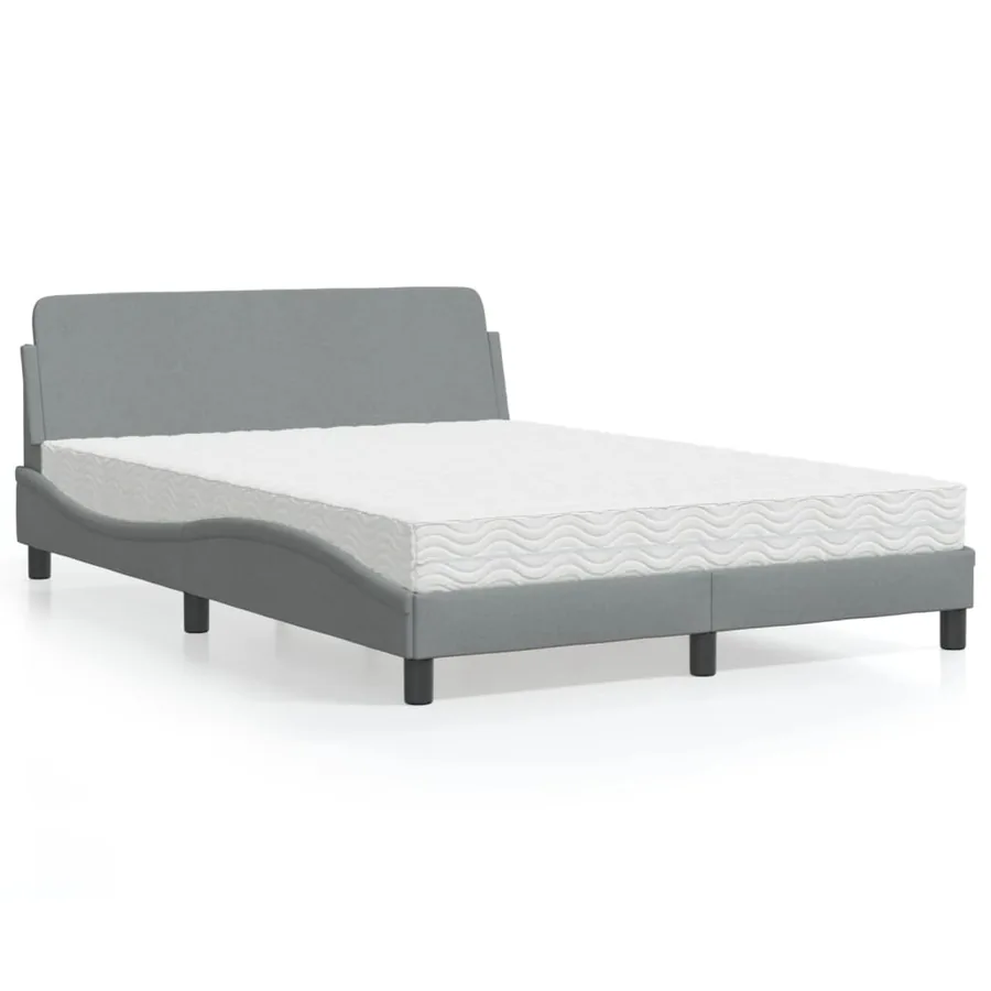 Lit avec matelas Dover gris clair 140x190 cm tissu