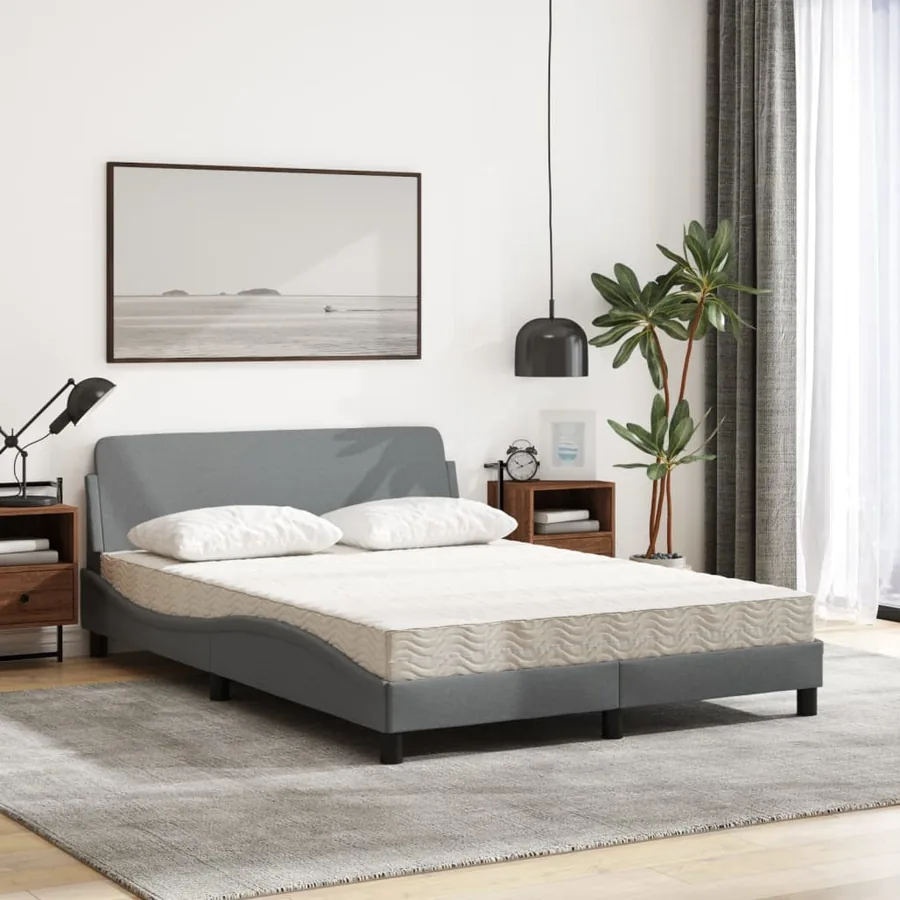 Lit avec matelas Dover gris clair 140x190 cm tissu - 3