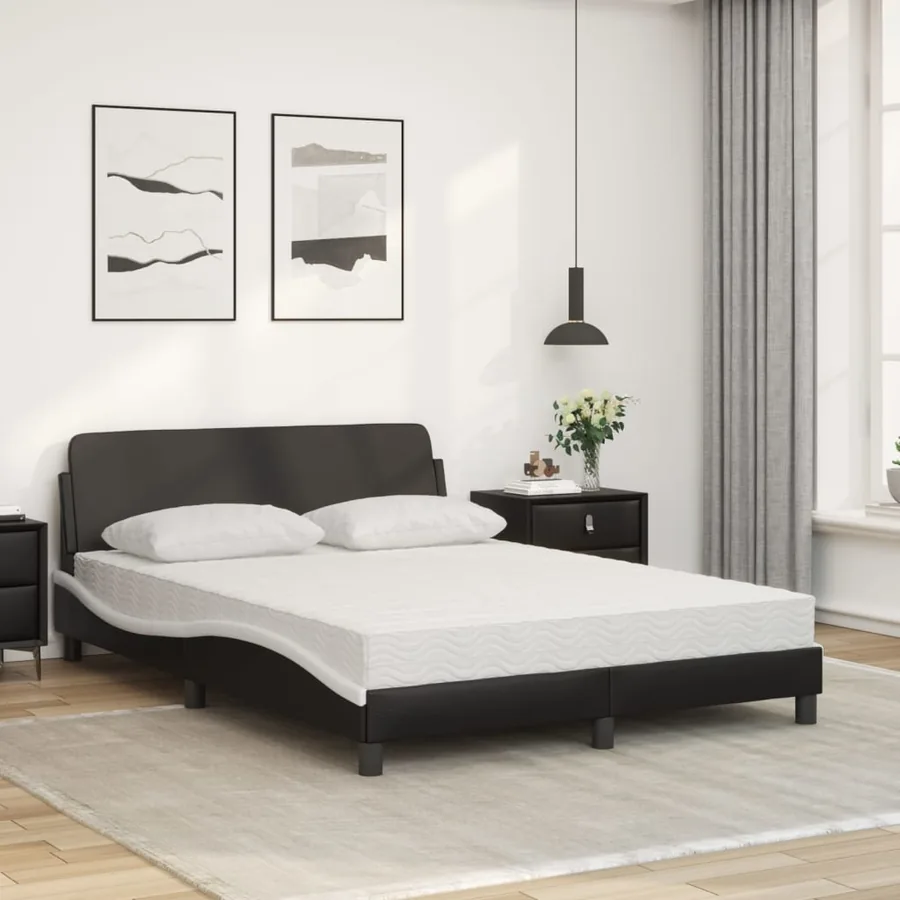 Lit avec matelas Dover noir et blanc 140x190 cm similicuir - 3