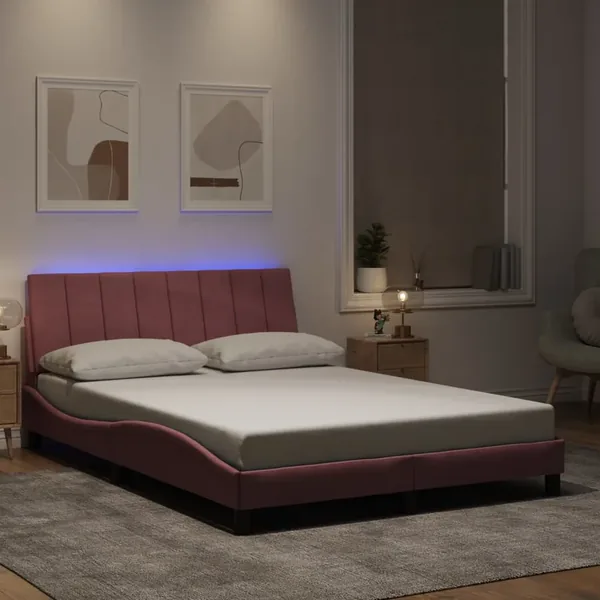 Cadre de lit avec LED sans matelas Hanko rose 140x190cm velours
