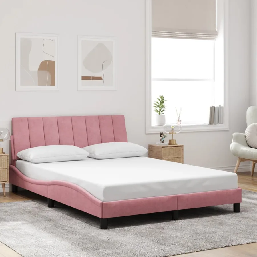 Cadre de lit avec LED sans matelas Hanko rose 140x190cm velours - 4