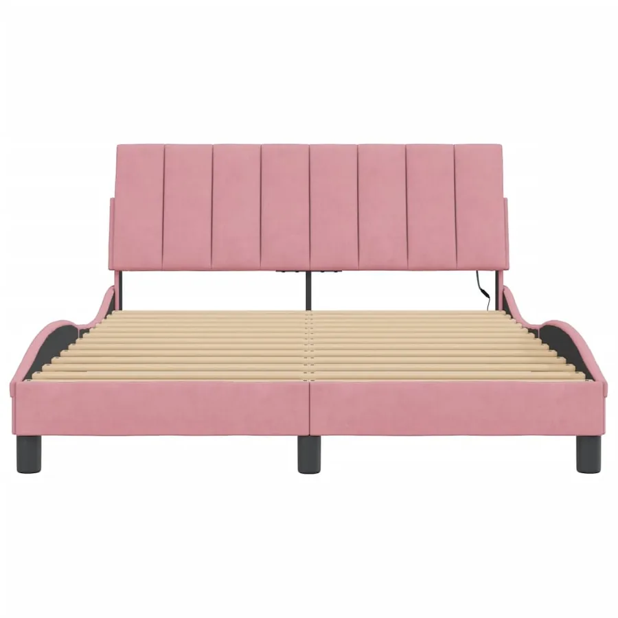 Cadre de lit avec LED sans matelas Hanko rose 140x190cm velours - 6