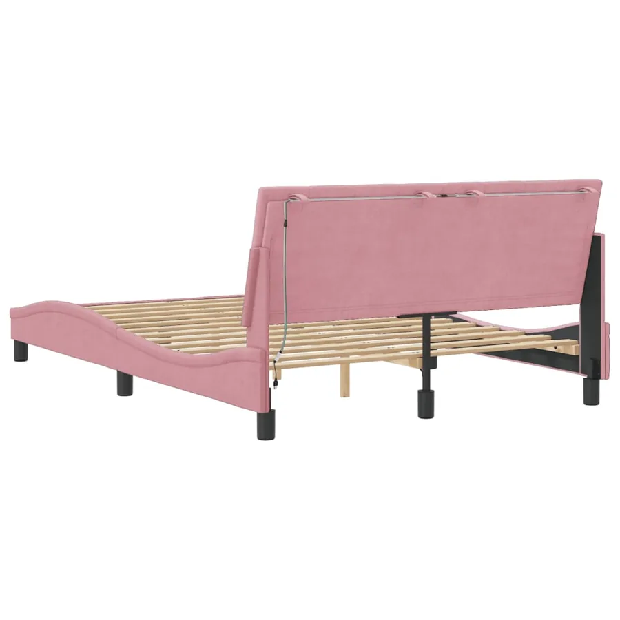 Cadre de lit avec LED sans matelas Hanko rose 140x190cm velours - 8