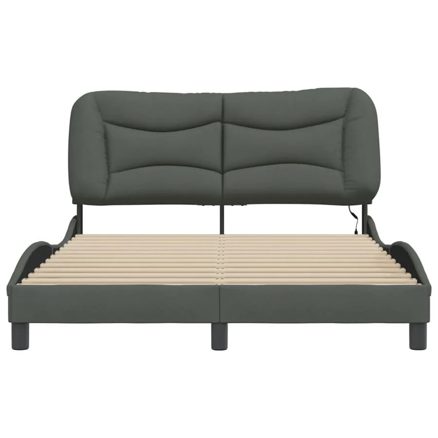 Cadre de lit avec LED sans matelas Hvar gris foncé 140x190 cm tissu - 6