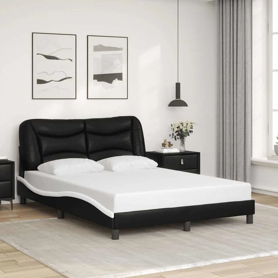 Cadre de lit sans matelas Hvar noir et blanc 140x190 cm similicuir