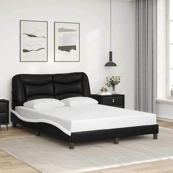 Cadre de lit sans matelas Hvar noir et blanc 140x190 cm similicuir
