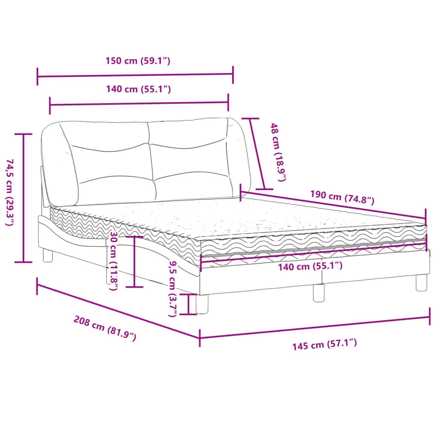 Lit avec matelas Hvar marron 140x190 cm similicuir - 11