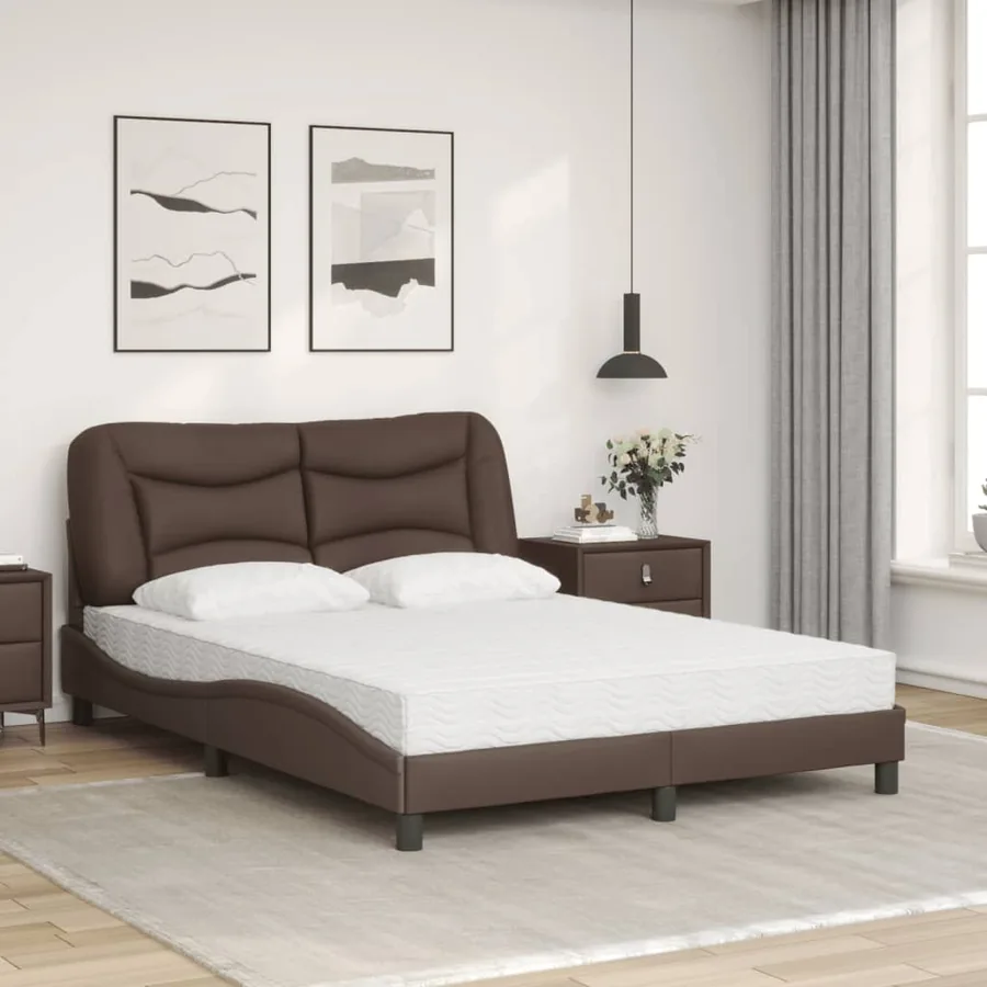 Lit avec matelas Hvar marron 140x190 cm similicuir - 3