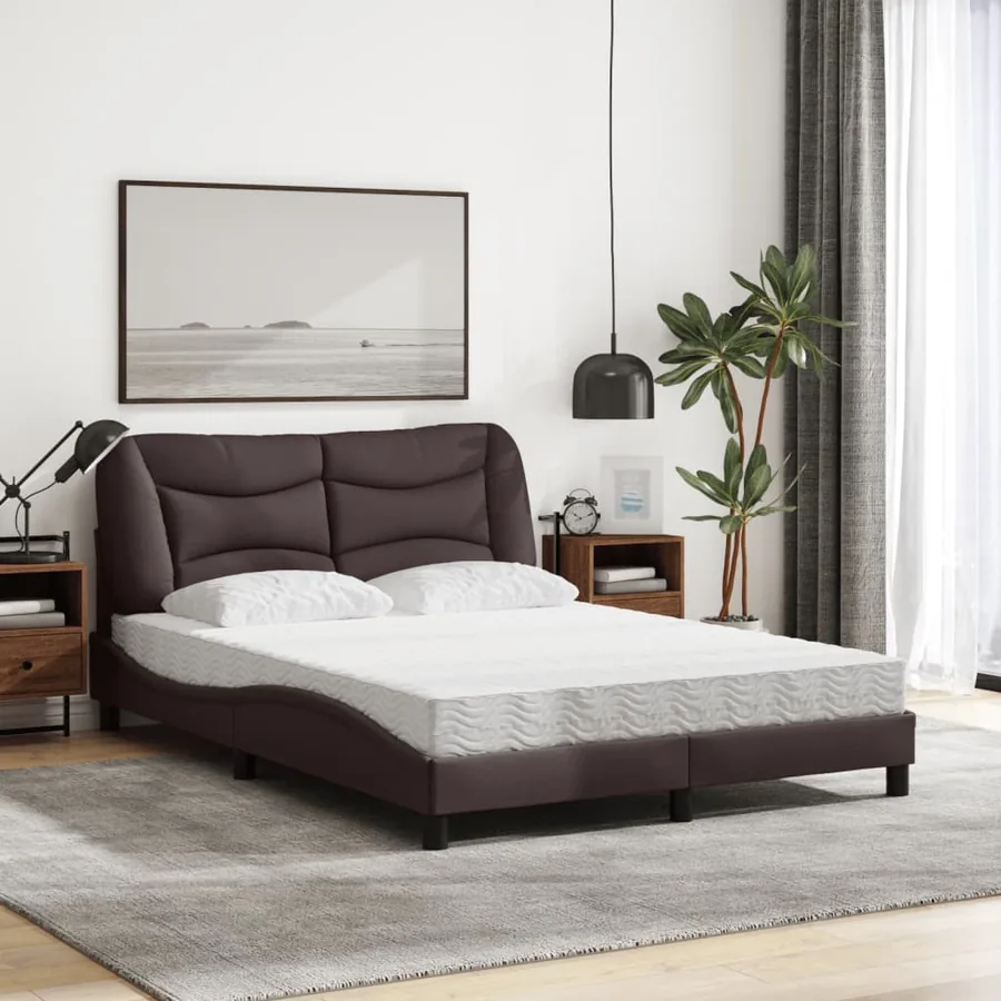 Lit avec matelas Hvar marron foncé 140x190 cm tissu - 3