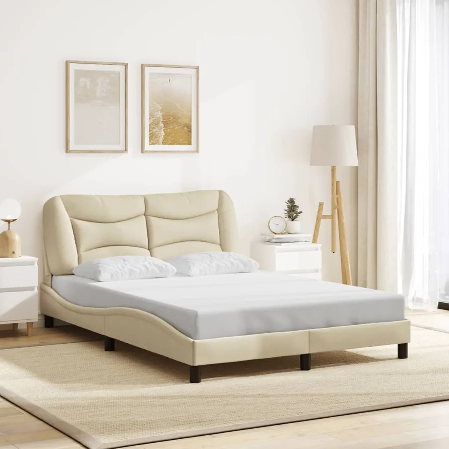 Cadre de lit avec LED sans matelas Hvar crème 140x190 cm tissu - 4