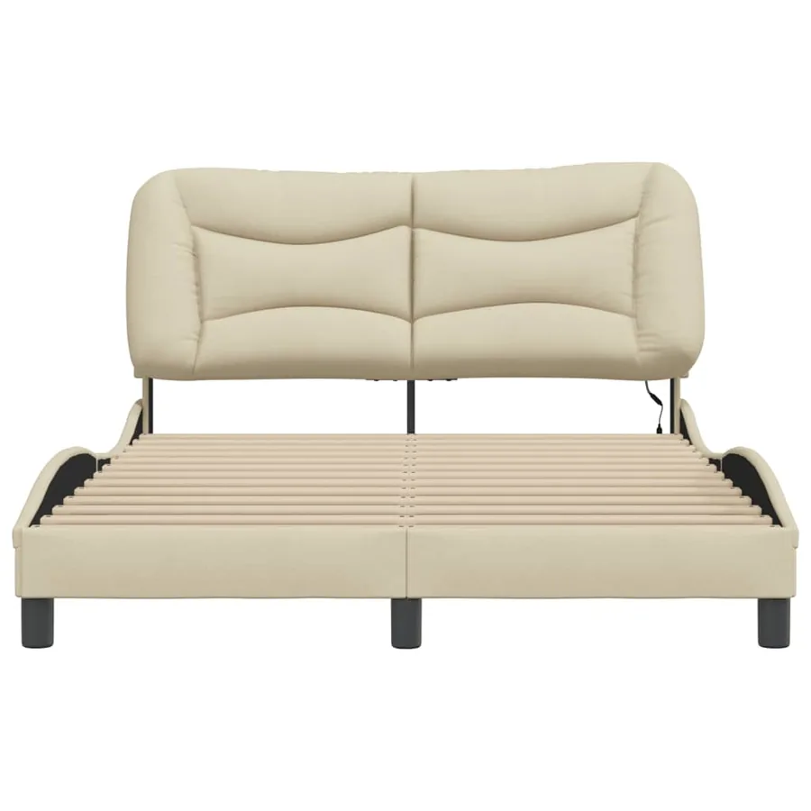 Cadre de lit avec LED sans matelas Hvar crème 140x190 cm tissu - 6