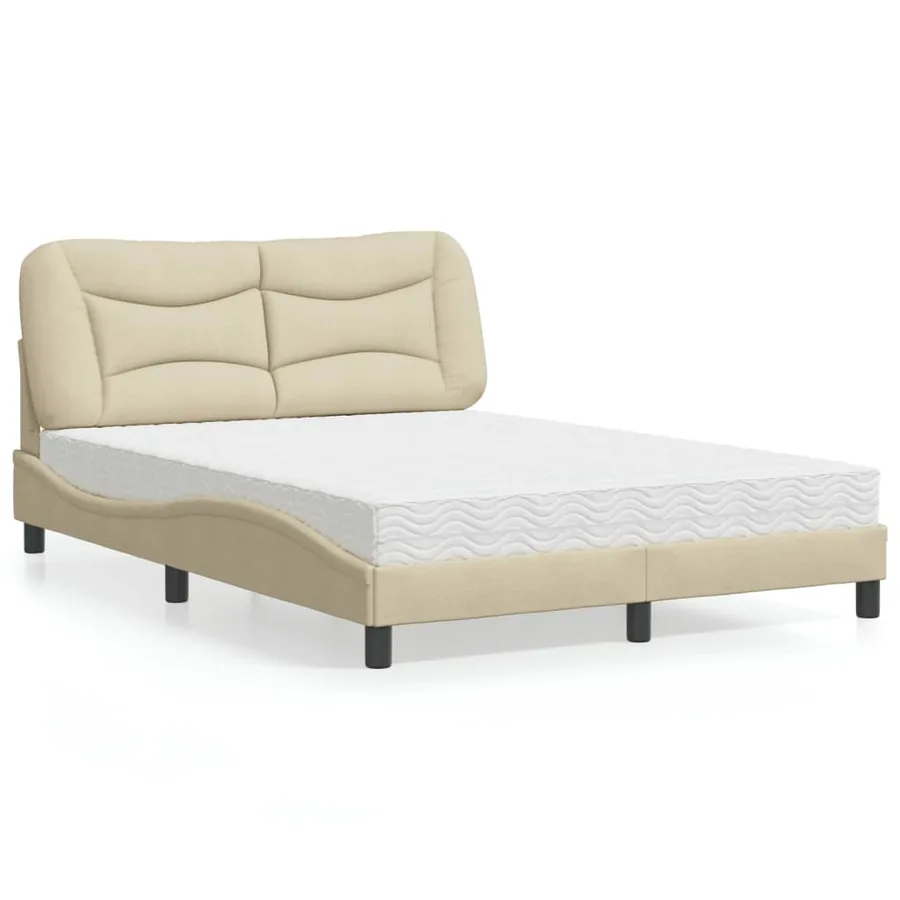 Lit avec matelas Hvar crème 140x190 cm tissu