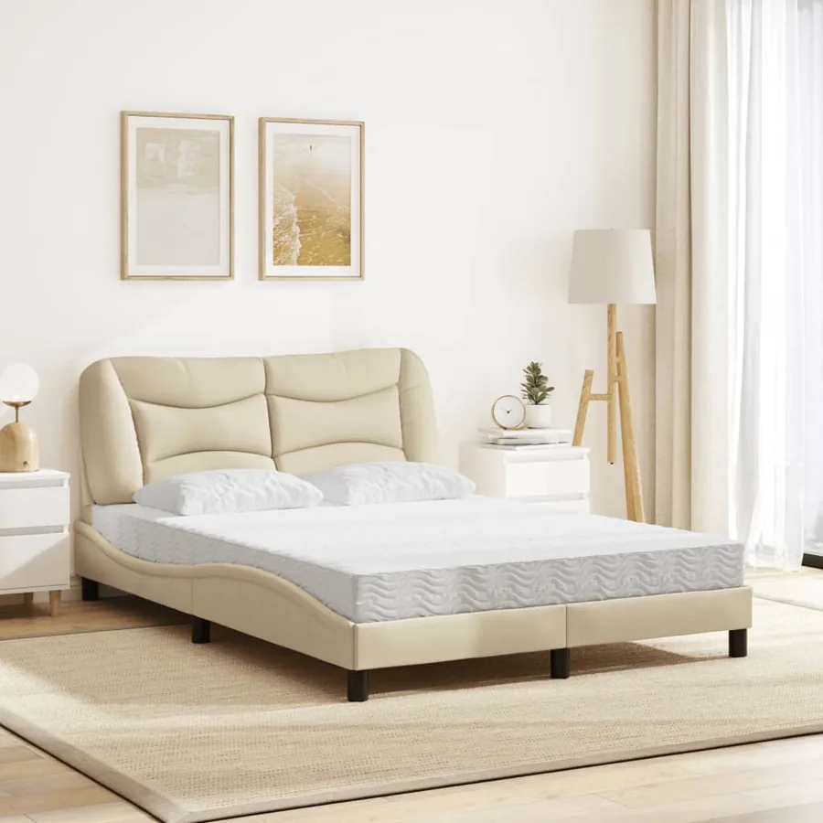 Lit avec matelas Hvar crème 140x190 cm tissu - 3