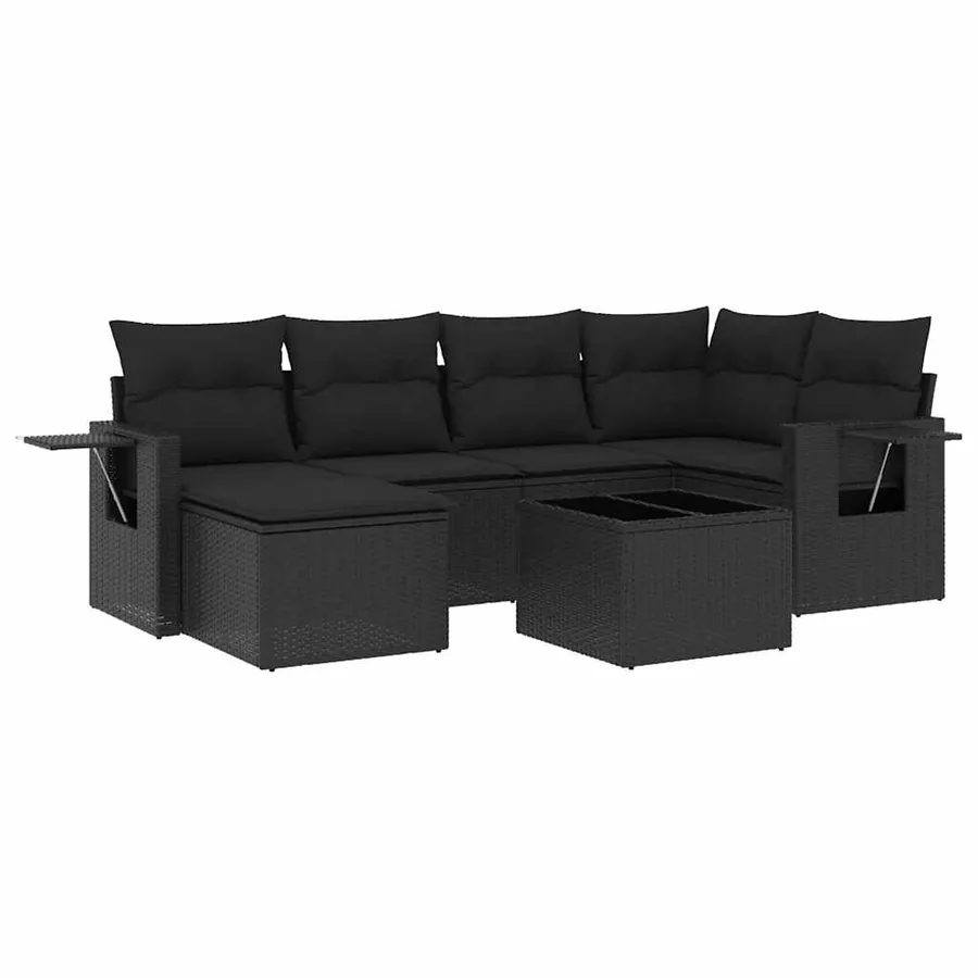 Salon de jardin 7 pcs avec coussins noir résine tressée 55 x 62 x 69 cm - 59,2 kg - 2