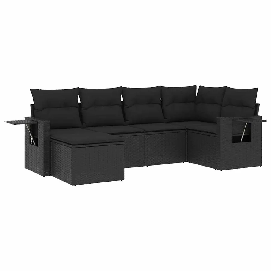 Salon de jardin 6 pcs avec coussins noir résine tressée - 2