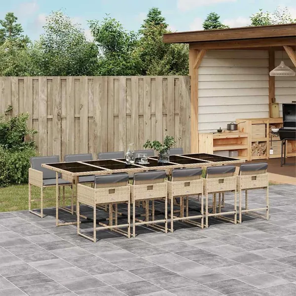 Ensemble à manger de jardin et coussins 11 pcs mélange beige