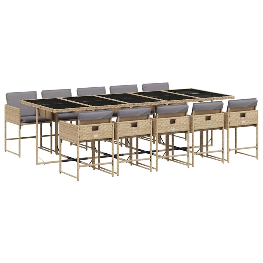 Ensemble à manger de jardin et coussins 11 pcs mélange beige - 2