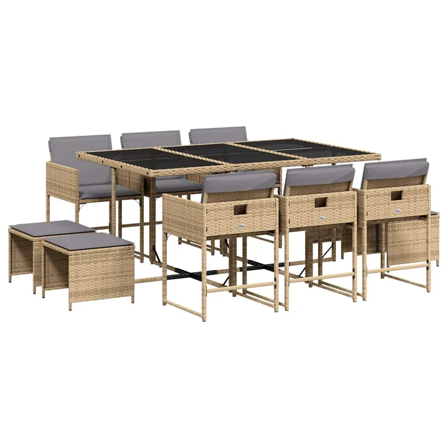 Ensemble à manger de jardin et coussins 11 pcs mélange beige - 2