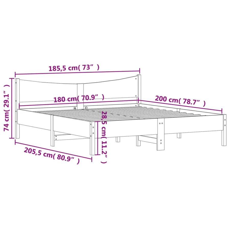 Cadre de lit sans matelas 180x200 cm bois massif de pin - 9